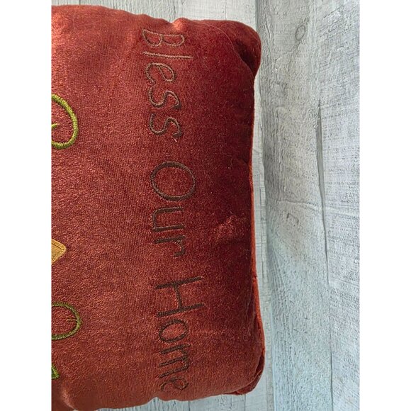 Bless Our House Orange Velour Sunflower Embroidered Throw Pillow 11" - Picture 3 of 5